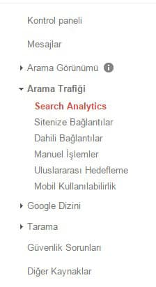 Google webmaster arama trafiği - search analysis