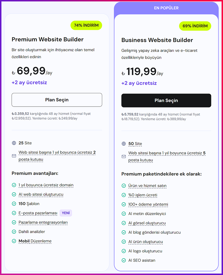 Hazır Site Şablonu Sunan Online Web Site Oluşturucu Hostinger Fiyat ve Özellikleri