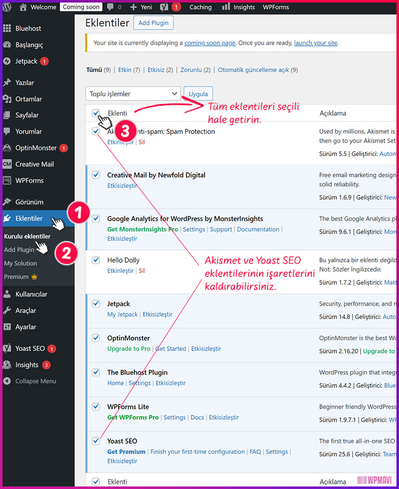 WordPress Site Yapma - Eklenti Kaldırma 1. Adım