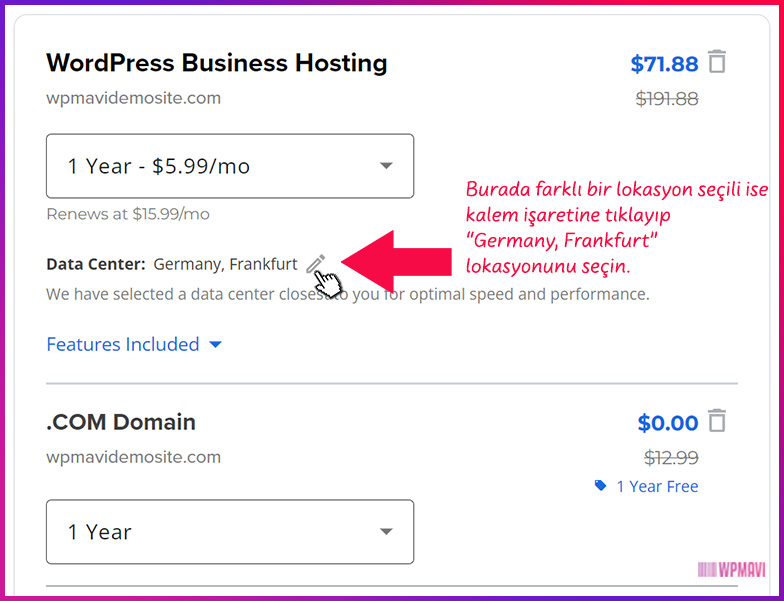 WordPress Site Oluşturma - Sunucu Lokasyonu Seçimi