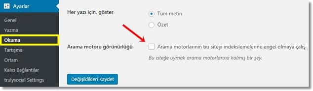 Wordpress SEO Arama Motorlarına Siteyi Kapatma