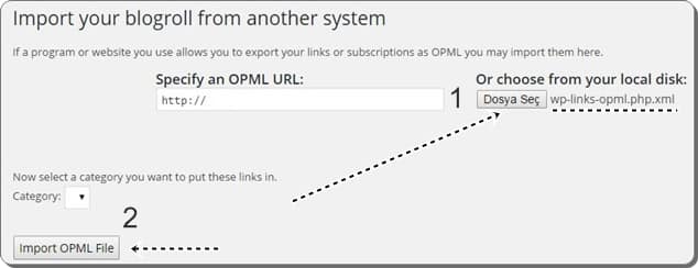 OPML Dosyası içe aktarma - wordpress.org'a geçiş