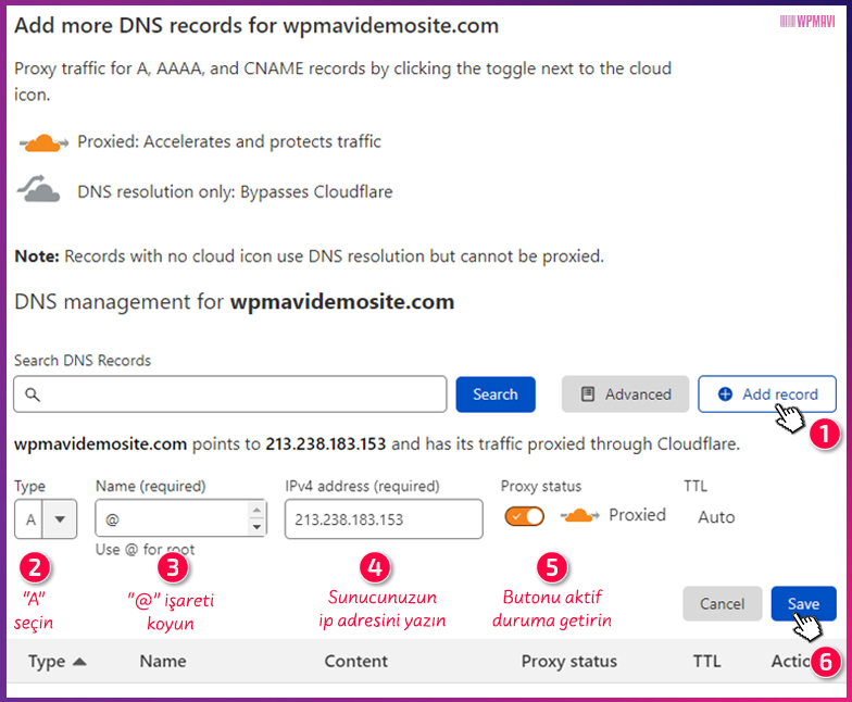 CloudFlare Site Ekleme - 1. DNS Kaydı