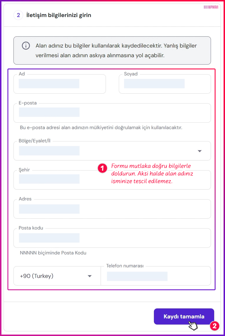 elementor ile site yapımı - Domain Tescil Formu