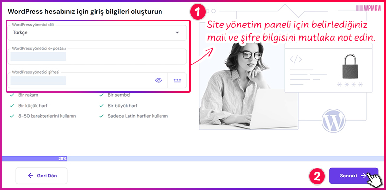 elementor ile site yapmak - Admin Paneli Giriş Bilgileri