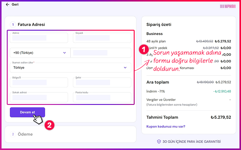 elementor ile web sitesi kurmak - Fatura Formu
