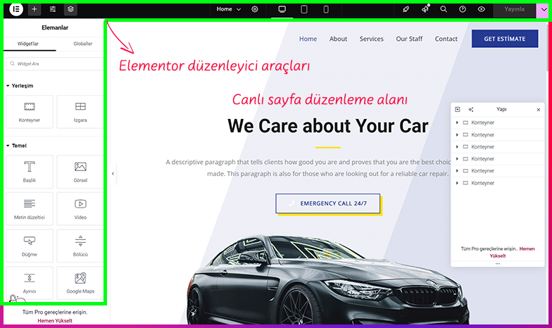 elementor nasıl kullanılır - Elementor Sayfa Düzenleme Paneli