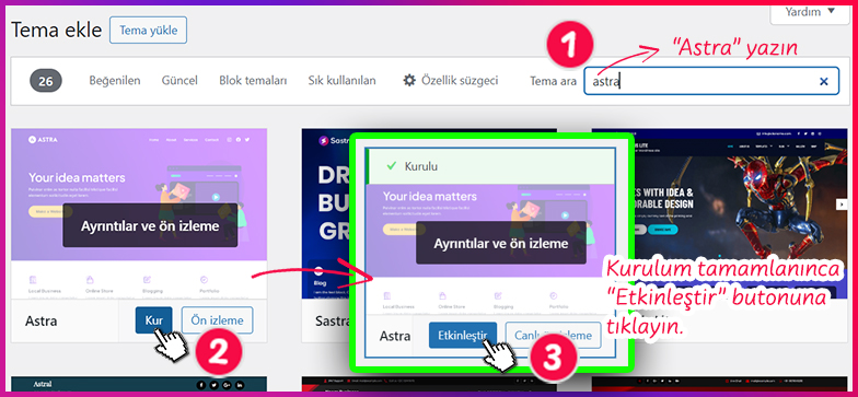wordpress elementor kurulumu - Hazır Tema Yükleme 2. Adım