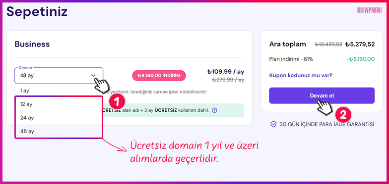 elementor site kurulumu - Hosting Süresi Seçimi