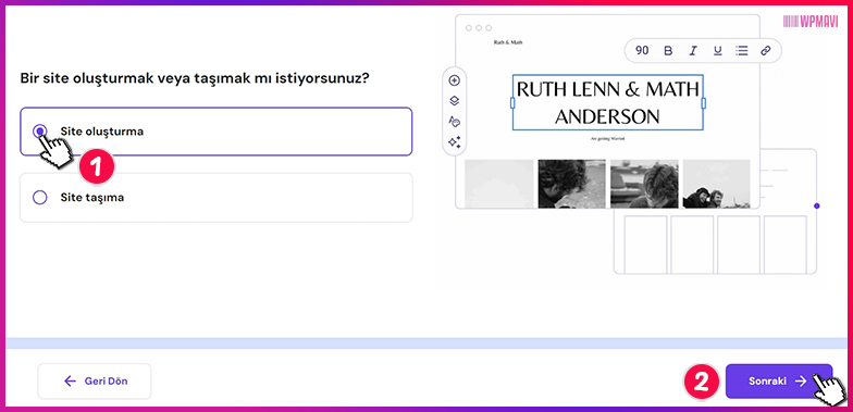 elementor site kurulumu - Site Oluşturma Seçeneği