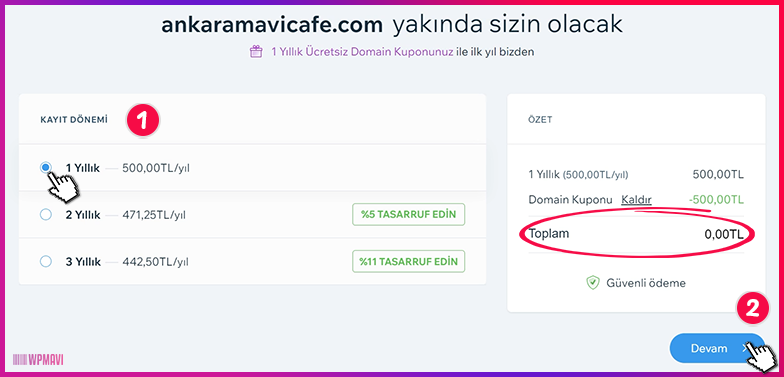 wix site açma- Alan Adı Süre Seçimi