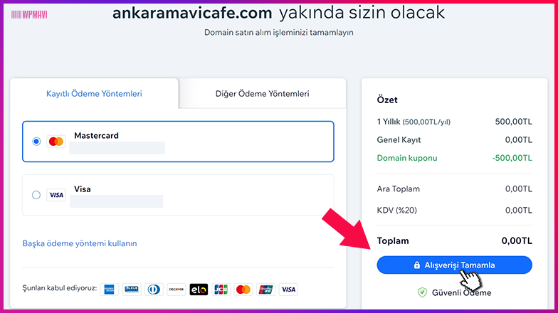 wix site oluştur - Domain için Ödeme Yöntemi Seçimi