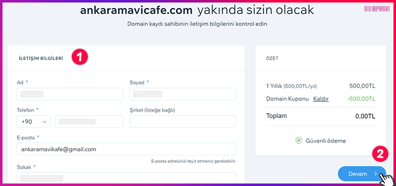 web tasarım wix - Domain Tescil Formu