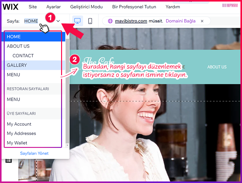 wix site kur - Düzenlenecek Sayfayı Seçme