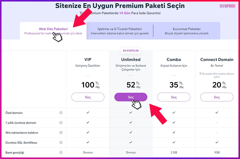 wix premium fiyatlari - Wix Premium Paketler