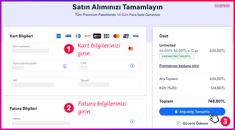 wix site oluşturma - Premium Paket Satın Alma