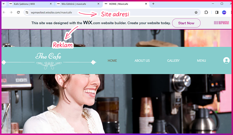 wix ile site oluşturmak - Yayınlanan Sitenin Adresi ve Wix Reklamı