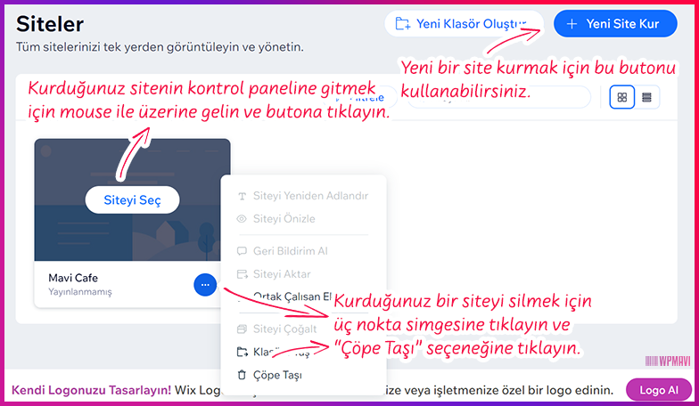 wix site oluşturma - Wix Siteler Sayfası İşlemleri