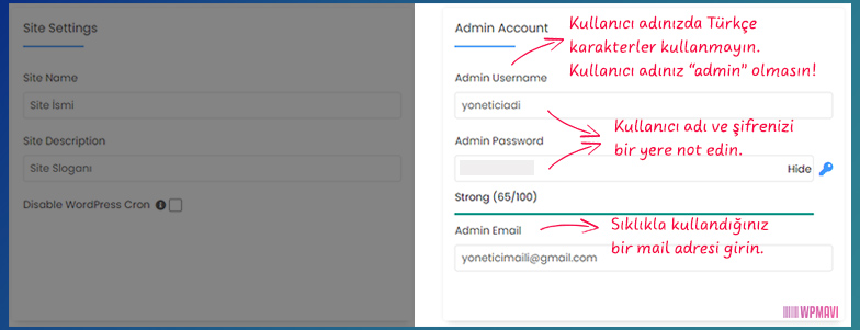 WordPress Nasıl Kurulur? - Admin Account