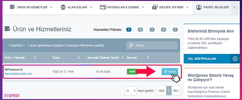 WordPress Hosting Kurulumu - cPanel'e Ulaşma