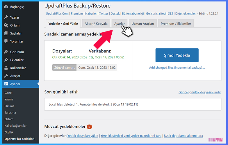 WordPress Yedek alma Eklentisi - UpdraftPlus Ayarlar