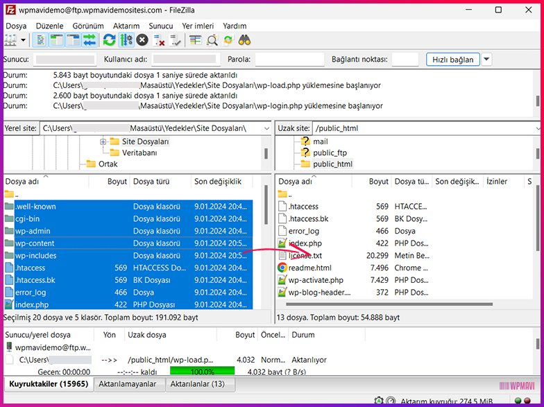 wordpress hosting değiştirme - Site Dosyalarını Yeni Hosta Aktarma