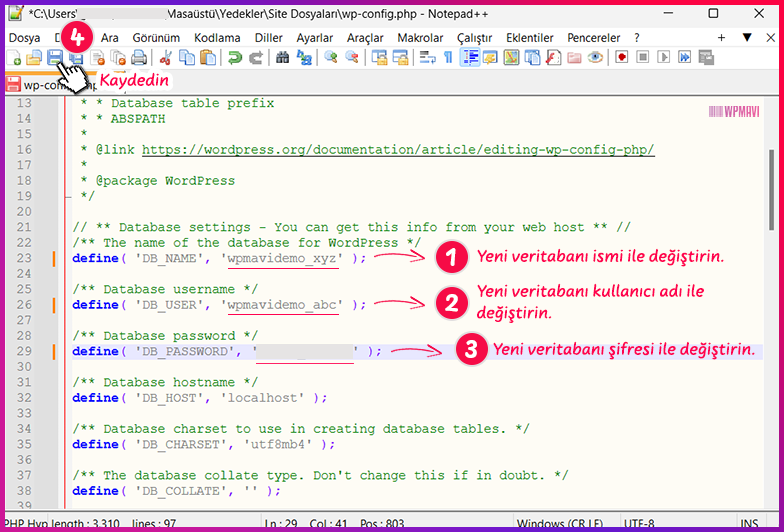 wordpress başka hostinge taşıma - WordPress Yapılandırma Dosyasını Yeni Bilgilerle Düzenleme