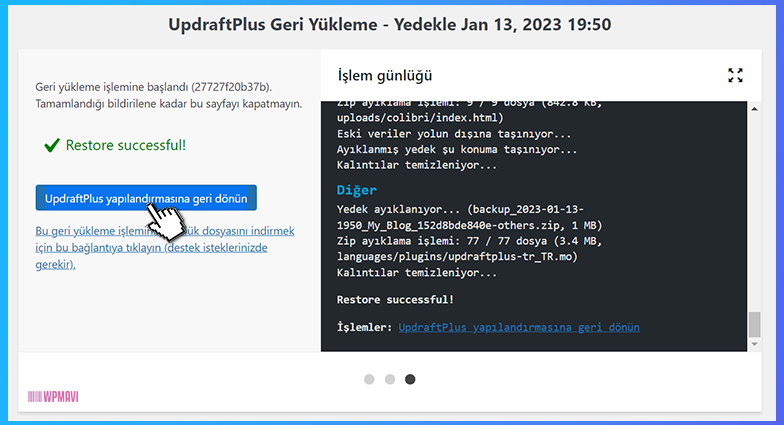 WordPress Yedek - Yedek Geri Yükleme İşlemi Tamamlandı